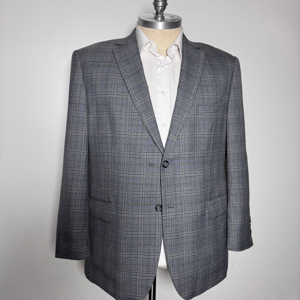 Pronto Uomo Platinum Blazer Mens 48R Grey Plaid Two Button Double Vent Wool